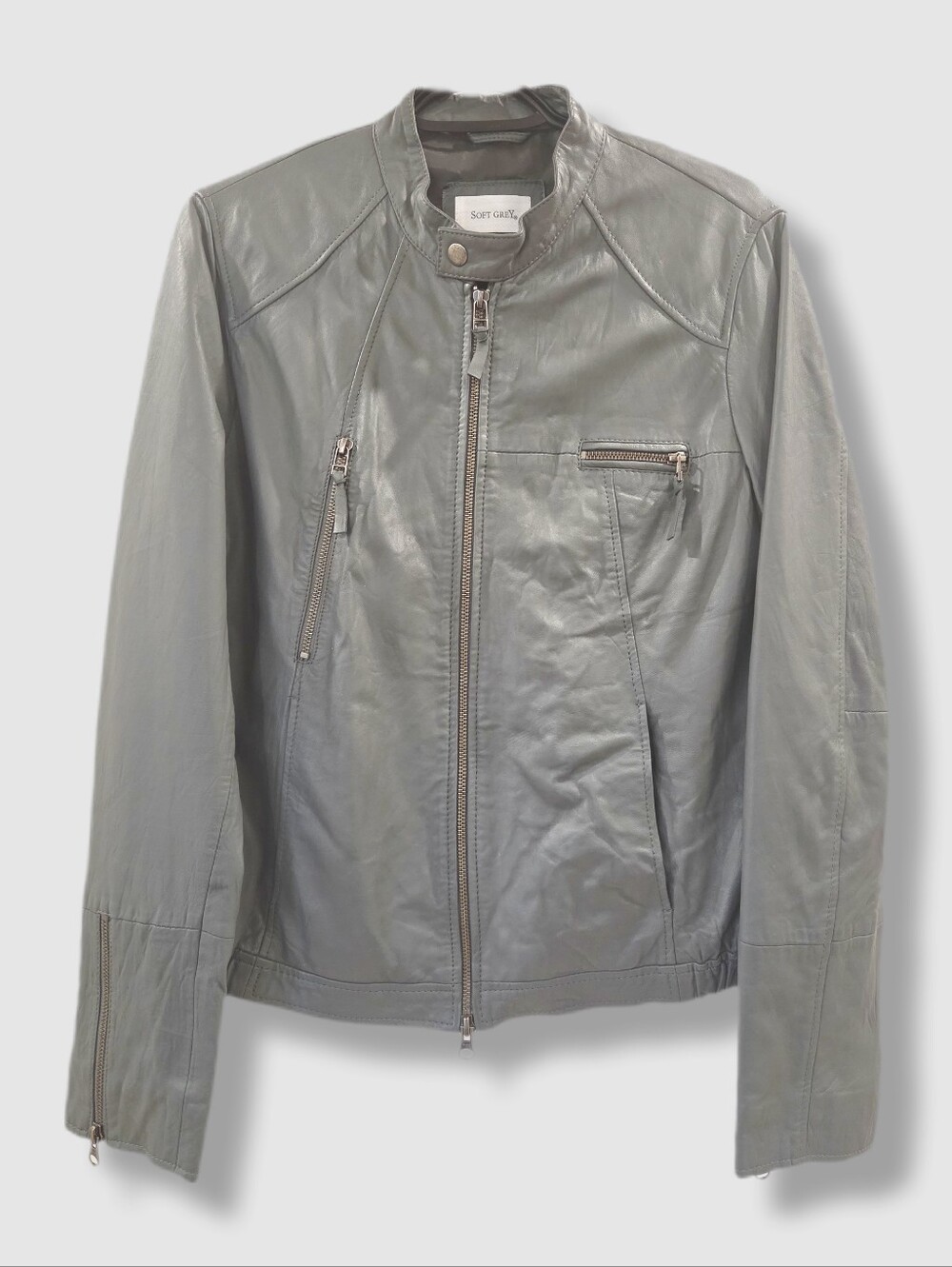 VintageLeather Moto Jacket | Soft Grey France | Gray Sheepskin Biker Jacket US12